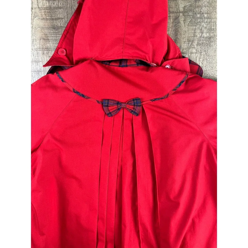 Rothschild Girls Red Hooded Dress Coat Plaid Trim Faux Fur Lined Size 12 Vintage